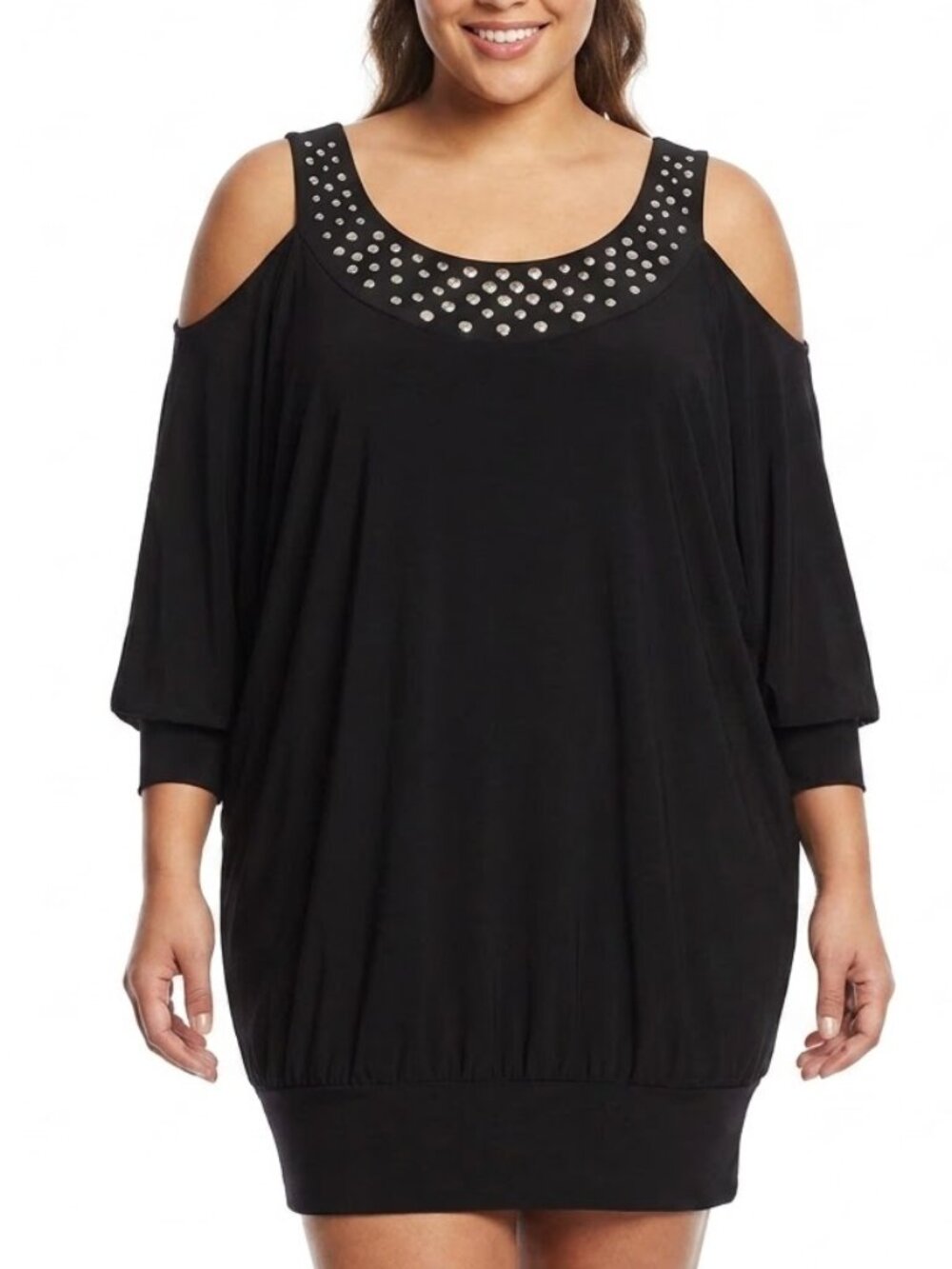 C. Graffitti Silver Studded Cold Shoulder Dress ITY Knit Plus Size 3X